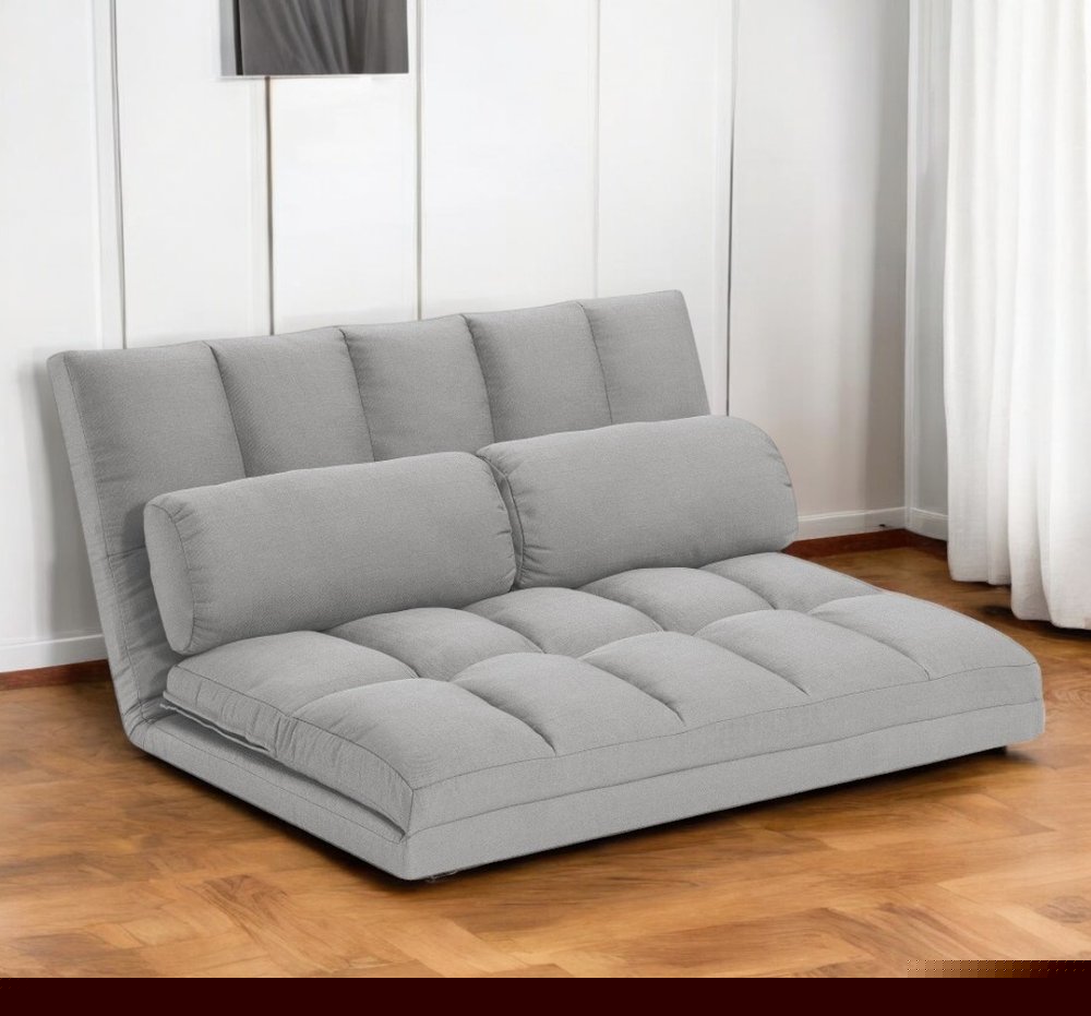 45" Gray Futon Convertible Sleeper Loveseat and Toss Pillows