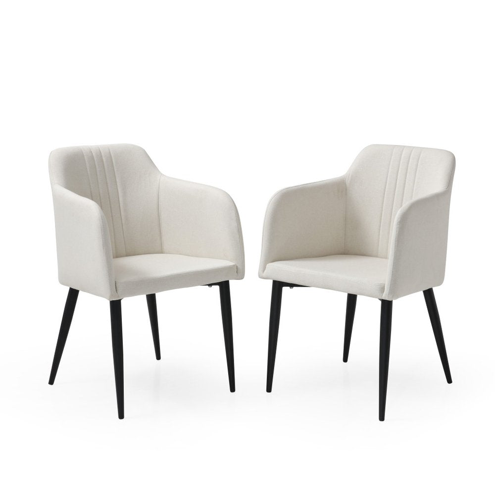 Set of Two 23" Off White and Black Upholstered Arm Chair