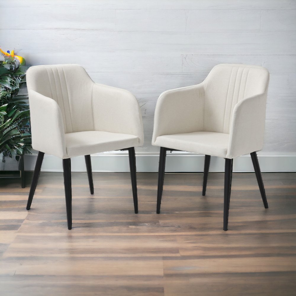 Set of Two 23" Off White and Black Upholstered Arm Chair