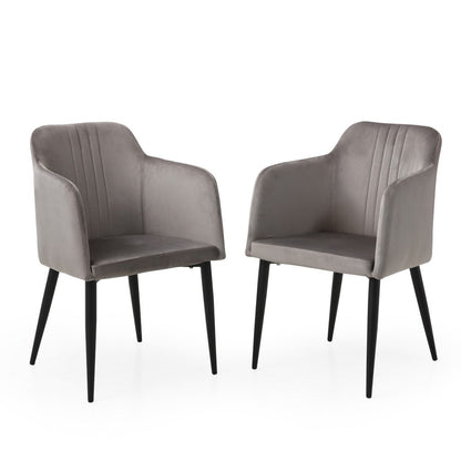 Set of Two 23" Gray and Black Velvet Arm Chair