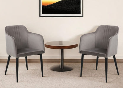 Set of Two 23" Gray and Black Velvet Arm Chair