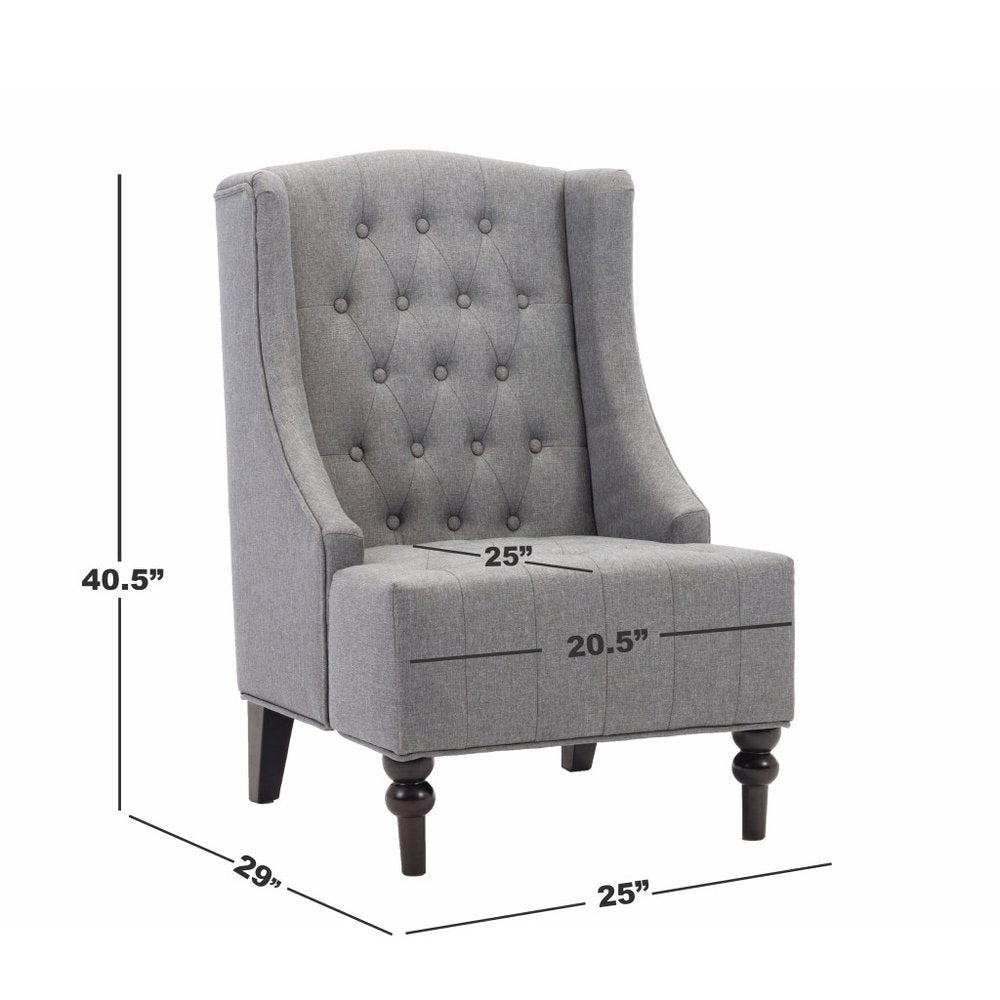 25" Gray and Black Upholstered Tufted Wingback Chair