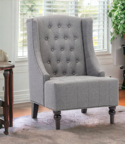 25" Gray and Black Upholstered Tufted Wingback Chair