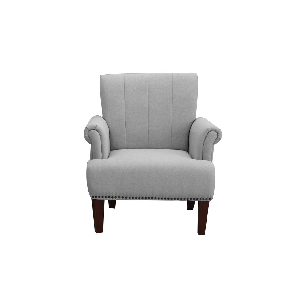 30" Light Gray and Brown Upholstered Arm Chair