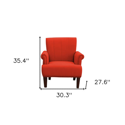 30" Orange and Brown Upholstered Arm Chair