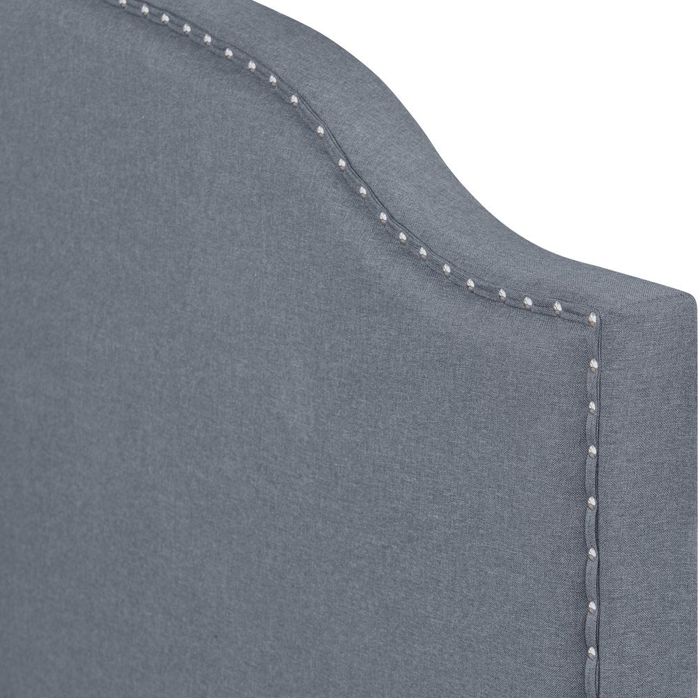Gray Upholstered Queen Bed Frame with Nailhead Trim