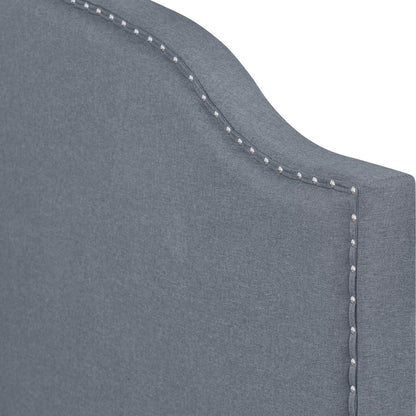 Gray Upholstered Queen Bed Frame with Nailhead Trim
