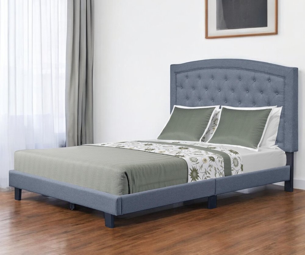 Gray Tufted Upholstered Queen Bed Frame