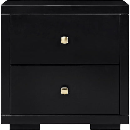 19" Black Solid and Manufactured Wood Two Drawer Nightstand
