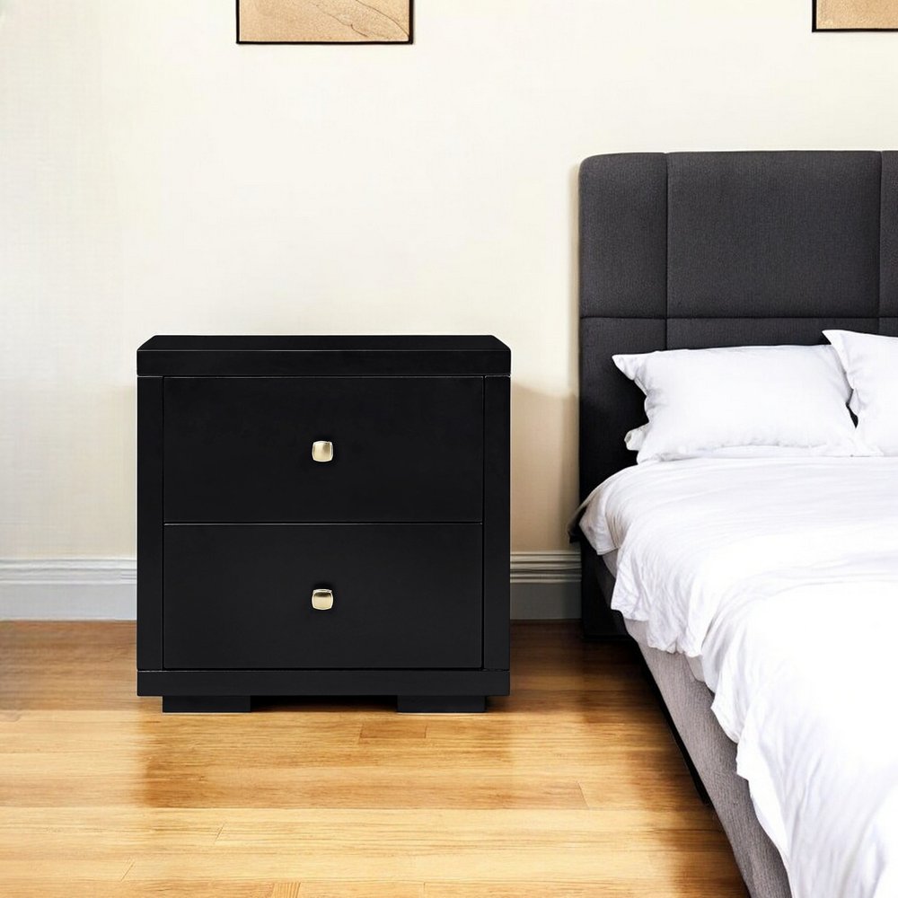 19" Black Solid and Manufactured Wood Two Drawer Nightstand