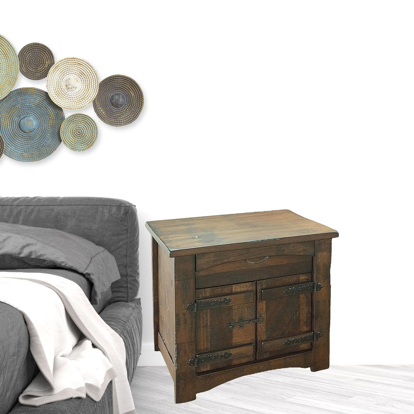 27" Brown Solid Wood One Drawer Nightstand