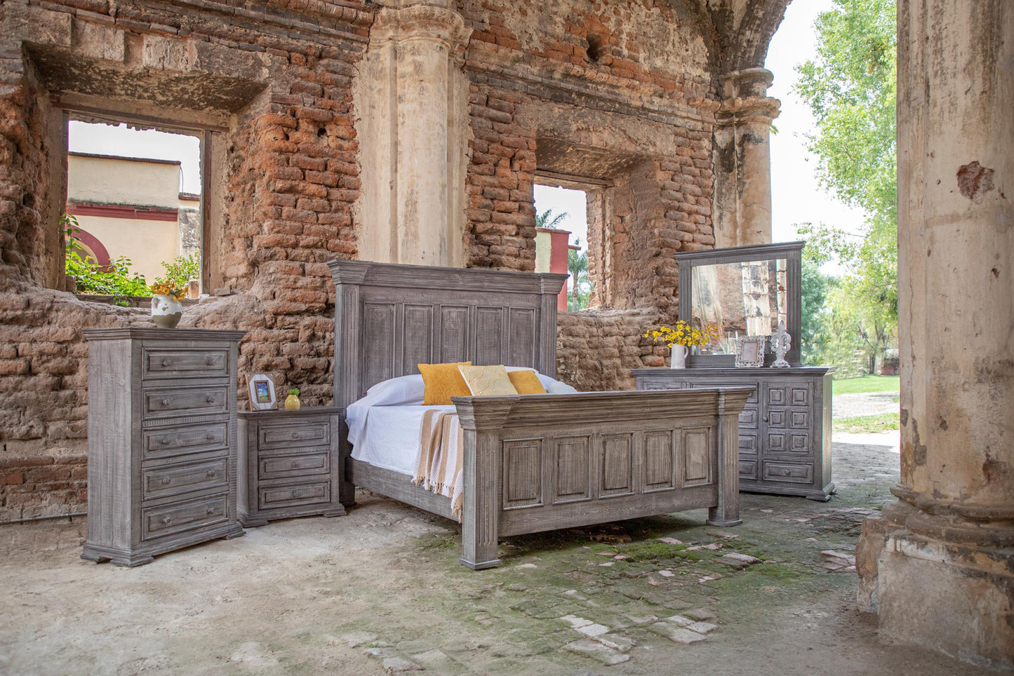 32" Gray Solid Wood Three Drawer Nightstand