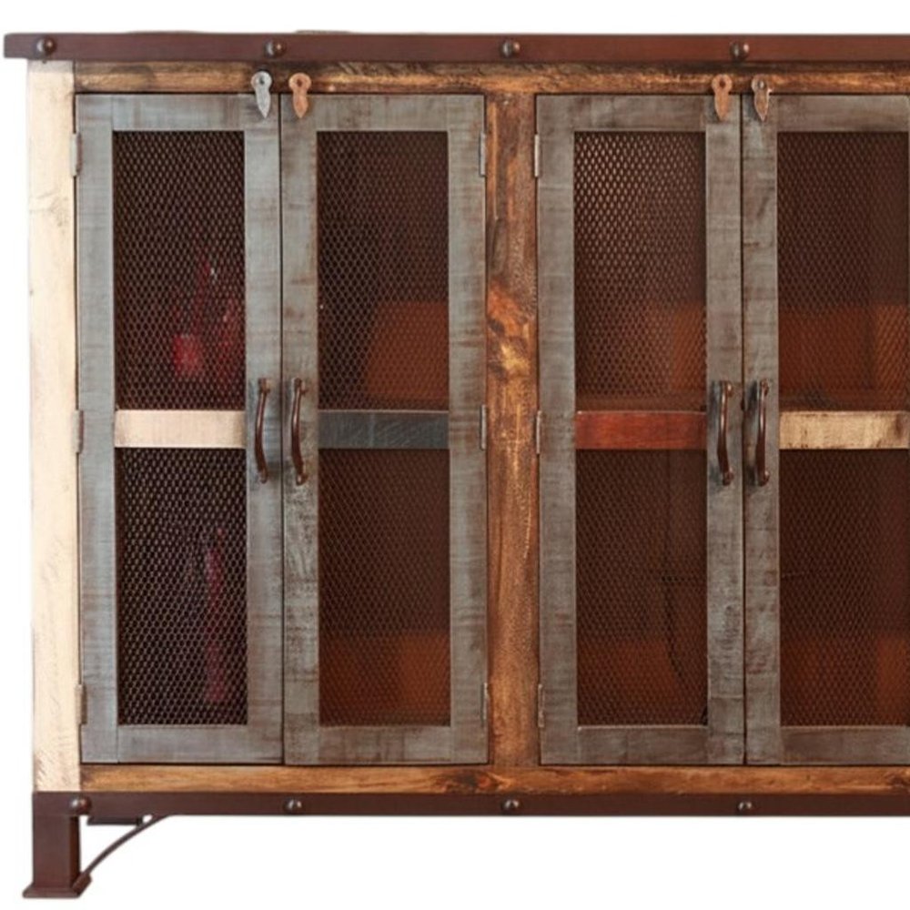 71" Brown Solid and Manufactured Wood Distressed Credenza