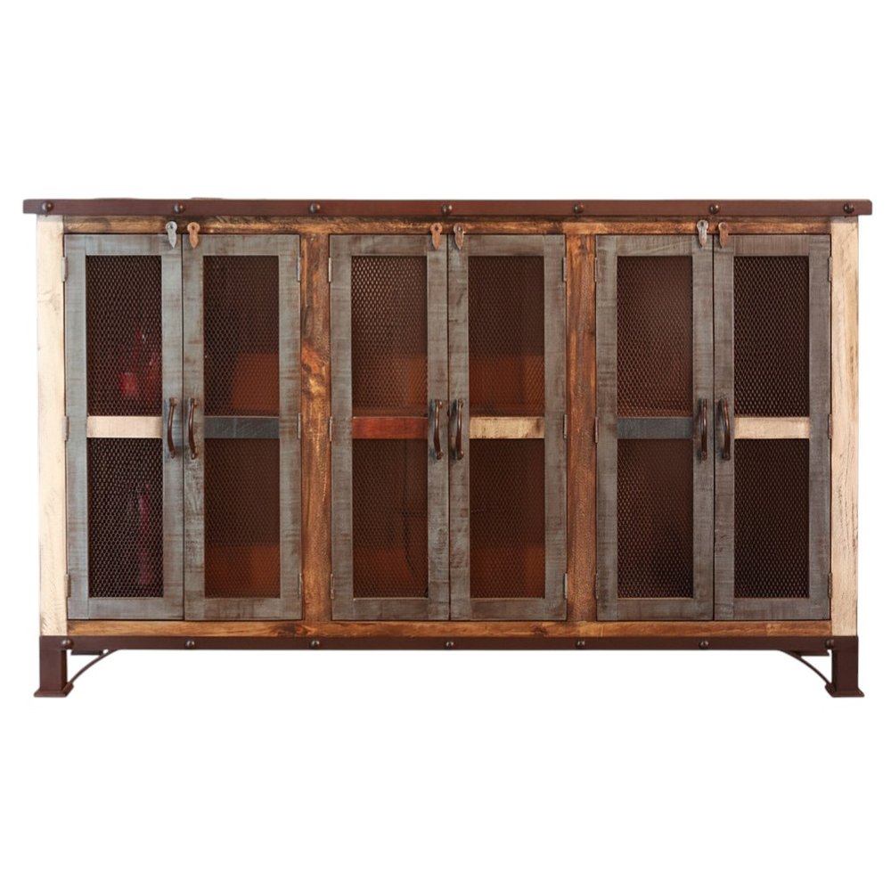 71" Brown Solid and Manufactured Wood Distressed Credenza