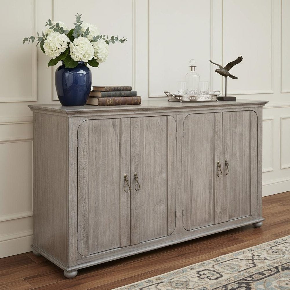 72" Sand Solid and Manufactured Wood Distressed Credenza