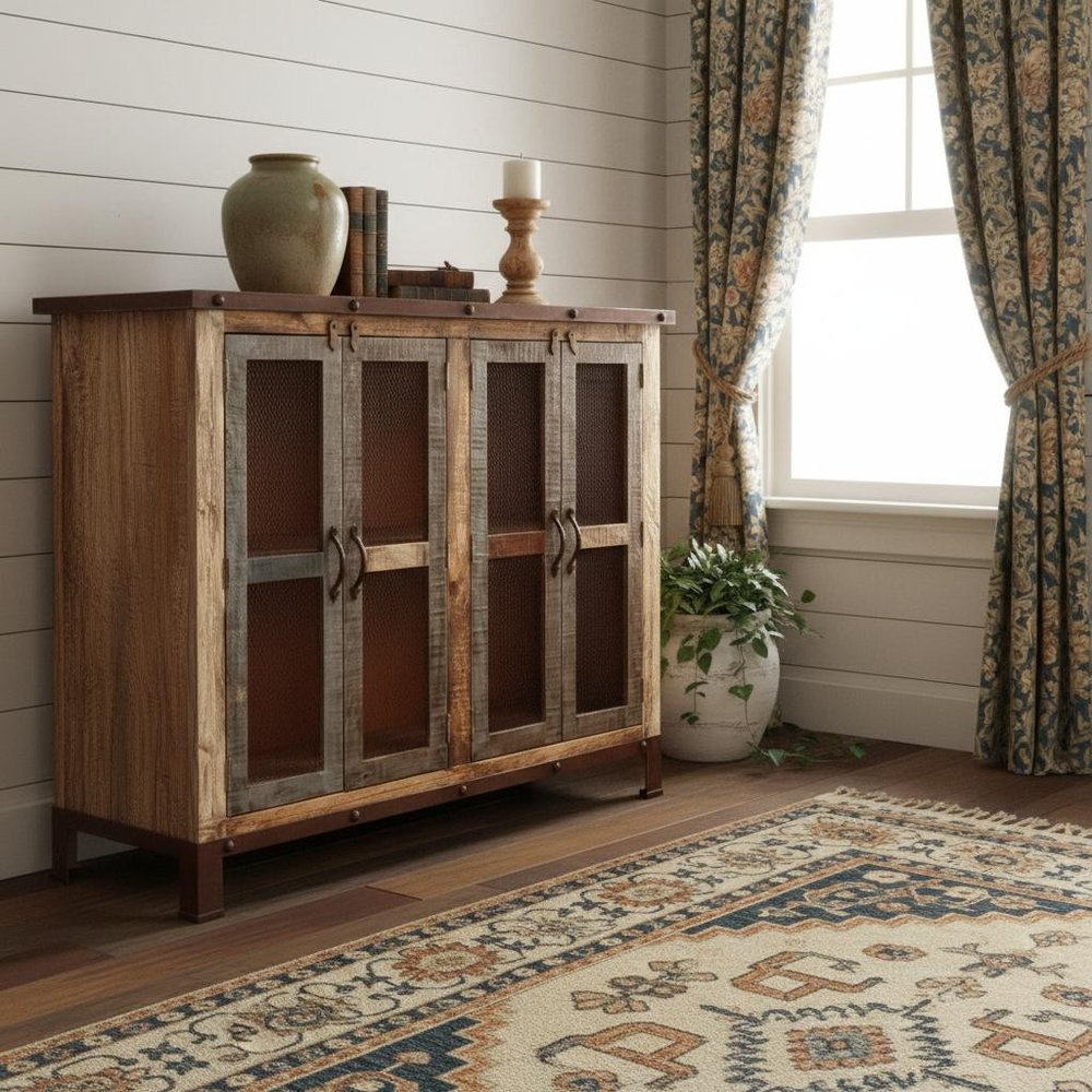 49" Brown Solid and Manufactured Wood Distressed Buffet Table