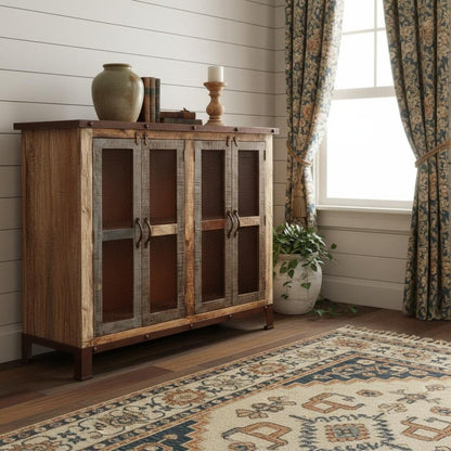 49" Brown Solid and Manufactured Wood Distressed Buffet Table