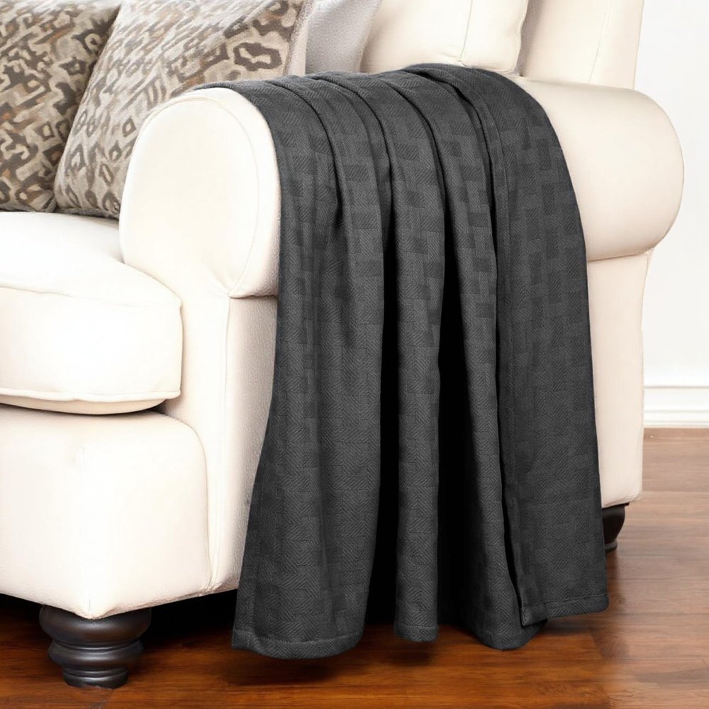 50" X 60" Charcoal Cotton Basketweave Geometric Throw Blanket