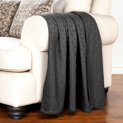 50" X 60" Charcoal Cotton Basketweave Geometric Throw Blanket