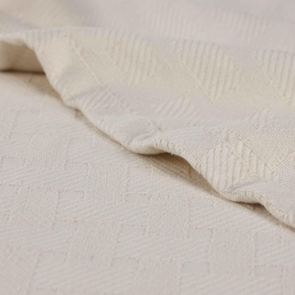 50" X 60" Ivory Cotton Basketweave Geometric Throw Blanket