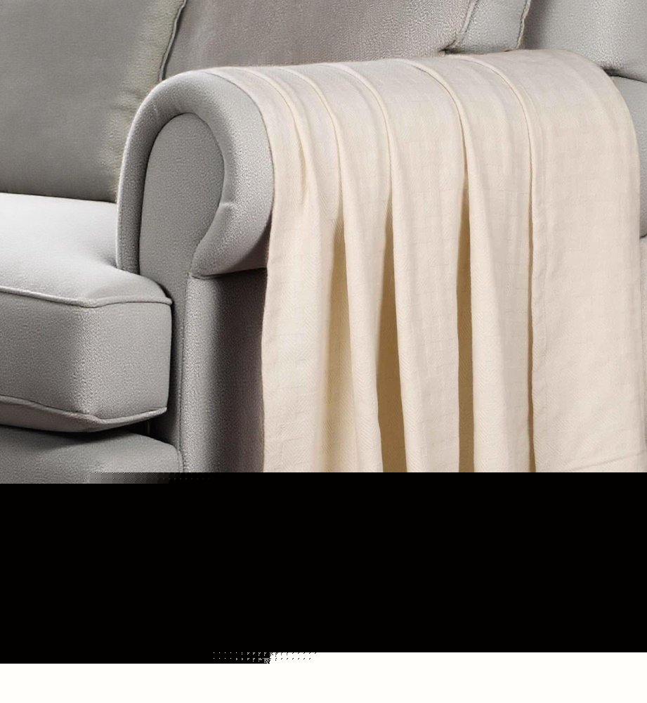 50" X 60" Ivory Cotton Basketweave Geometric Throw Blanket