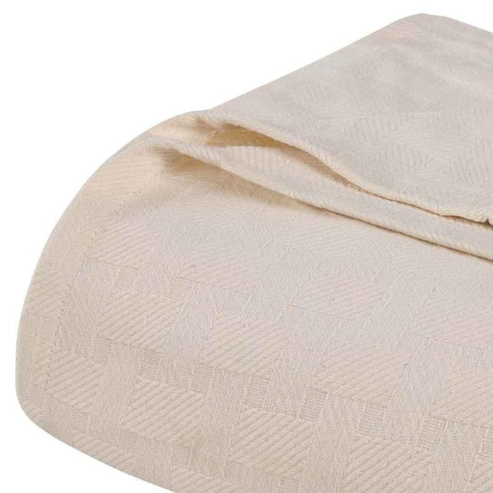 50" X 60" Ivory Cotton Basketweave Geometric Throw Blanket
