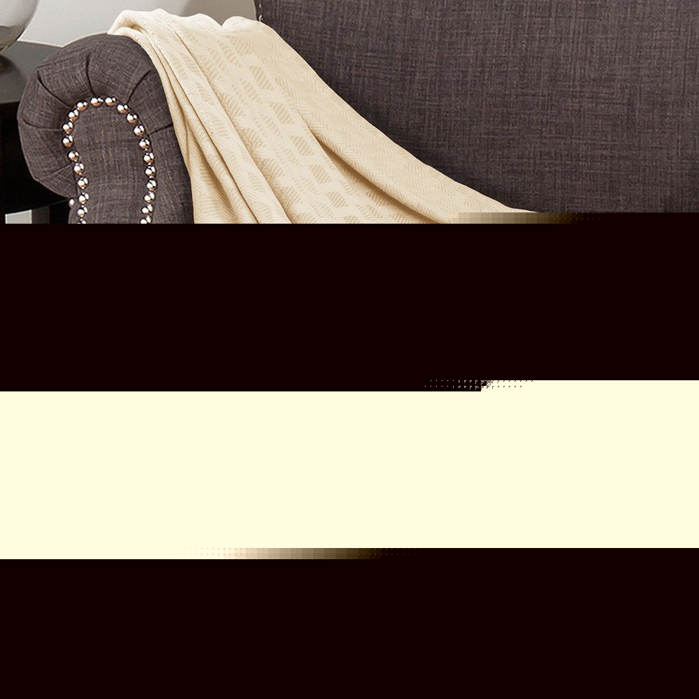 50" X 60" Ivory Cotton Basketweave Geometric Throw Blanket