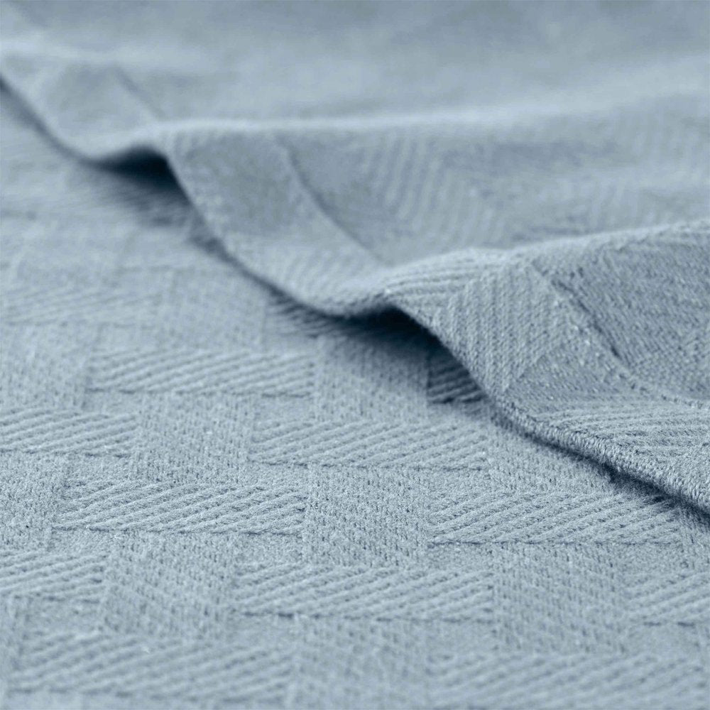 50" X 60" Light Blue Cotton Basketweave Geometric Throw Blanket
