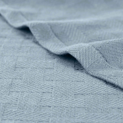 50" X 60" Light Blue Cotton Basketweave Geometric Throw Blanket