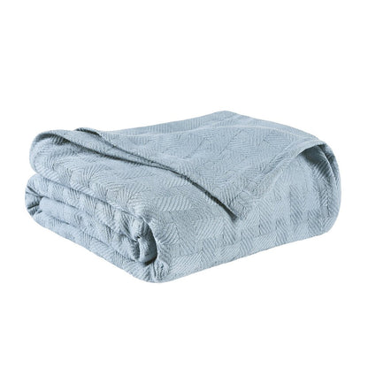 50" X 60" Light Blue Cotton Basketweave Geometric Throw Blanket