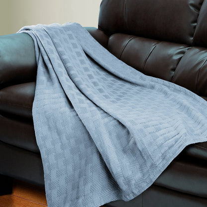 50" X 60" Light Blue Cotton Basketweave Geometric Throw Blanket