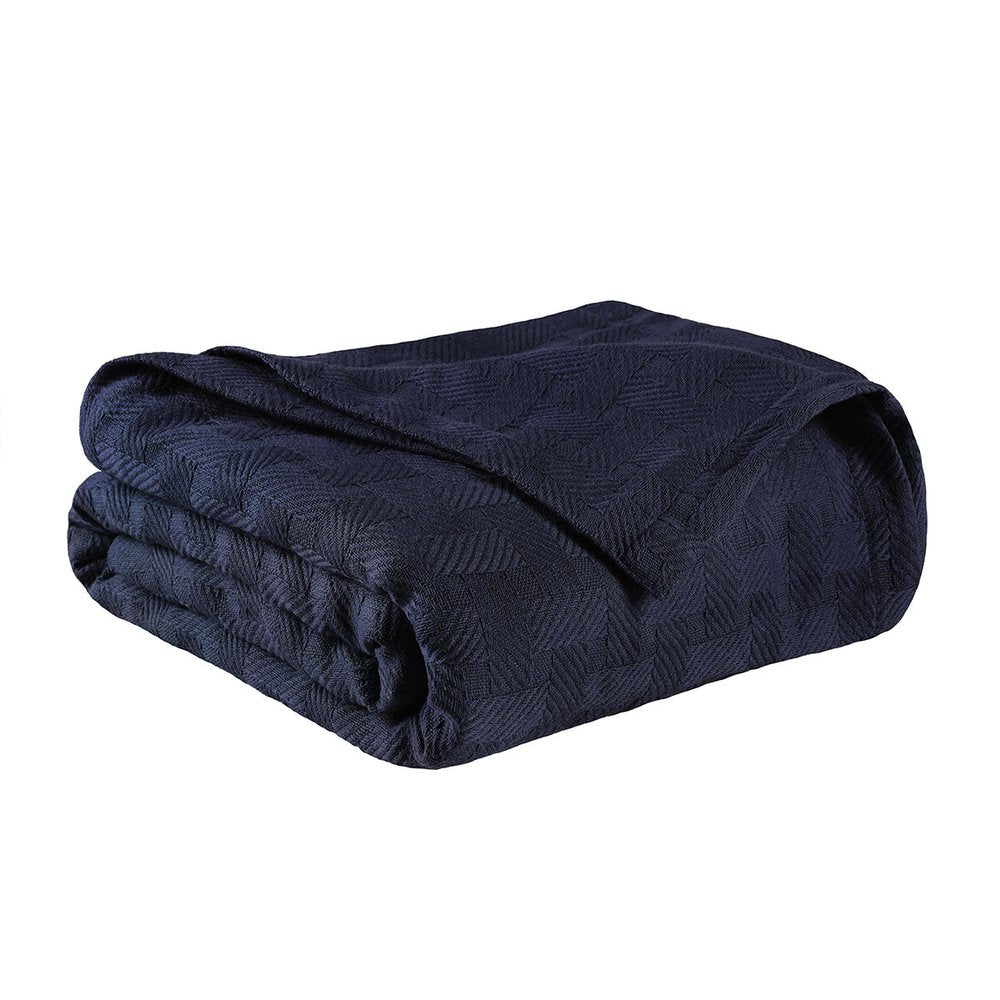 50" X 60" Blue Cotton Geometric Basketweave Throw Blanket