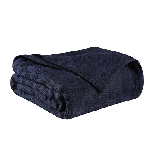 50" X 60" Blue Cotton Geometric Basketweave Throw Blanket