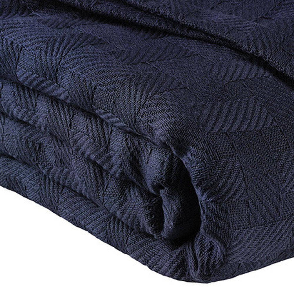 50" X 60" Navy Blue Cotton Basketweave Geometric Throw Blanket