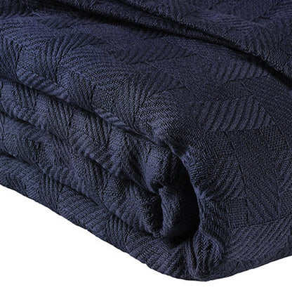 50" X 60" Navy Blue Cotton Basketweave Geometric Throw Blanket