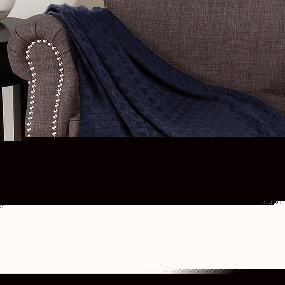 50" X 60" Blue Cotton Geometric Basketweave Throw Blanket