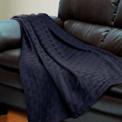 50" X 60" Navy Blue Cotton Basketweave Geometric Throw Blanket