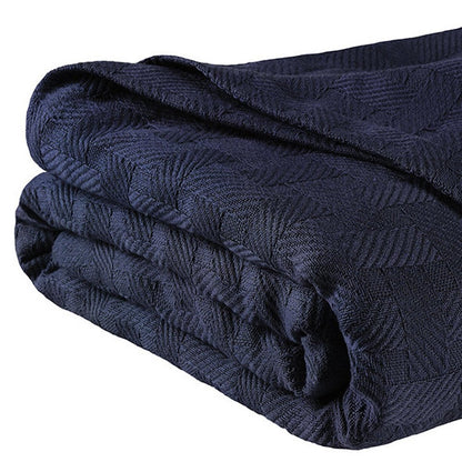 50" X 60" Blue Cotton Geometric Basketweave Throw Blanket