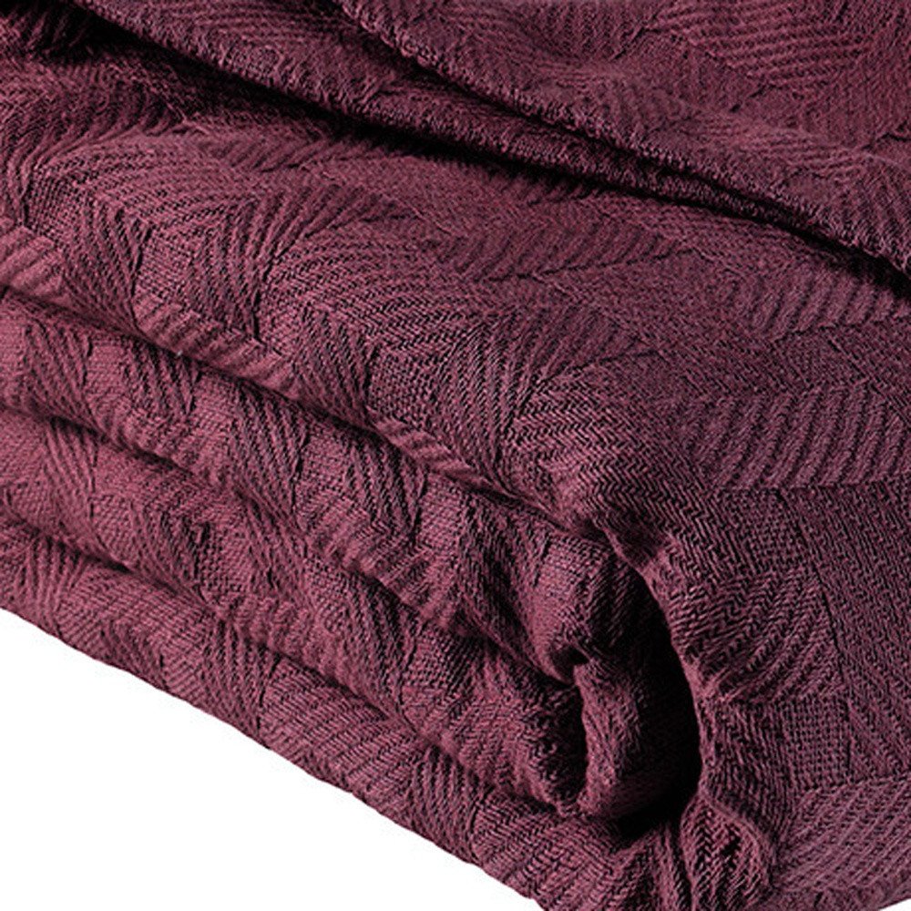 50" X 60" Plum Cotton Basketweave Geometric Throw Blanket