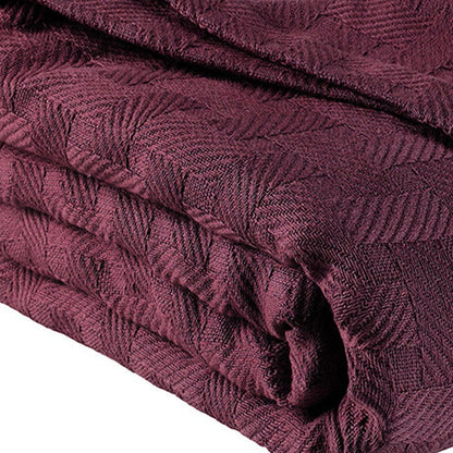 50" X 60" Plum Cotton Basketweave Geometric Throw Blanket