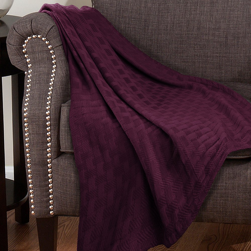 50" X 60" Plum Cotton Basketweave Geometric Throw Blanket