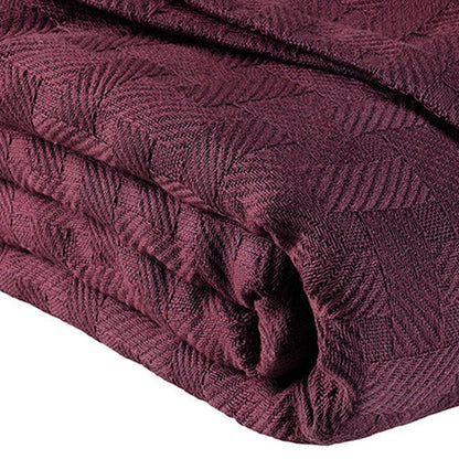 50" X 60" Plum Cotton Basketweave Geometric Throw Blanket