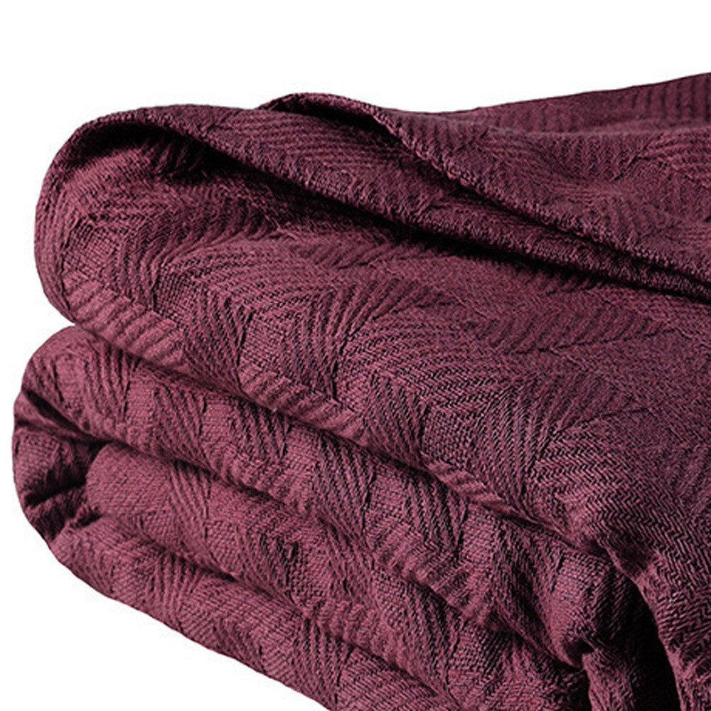 50" X 60" Plum Cotton Basketweave Geometric Throw Blanket
