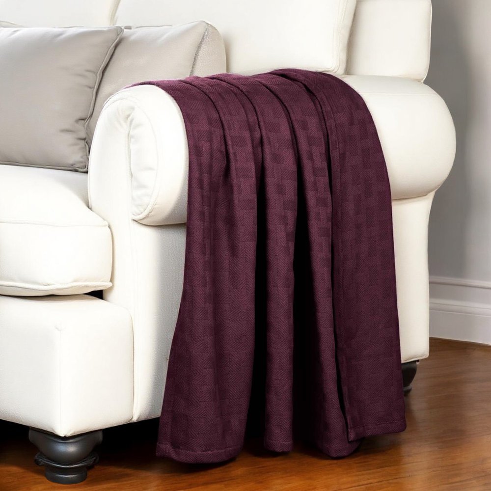 50" X 60" Plum Cotton Basketweave Geometric Throw Blanket