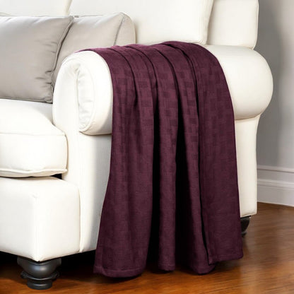 50" X 60" Plum Cotton Basketweave Geometric Throw Blanket