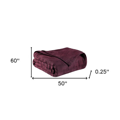 50" X 60" Plum Cotton Basketweave Geometric Throw Blanket