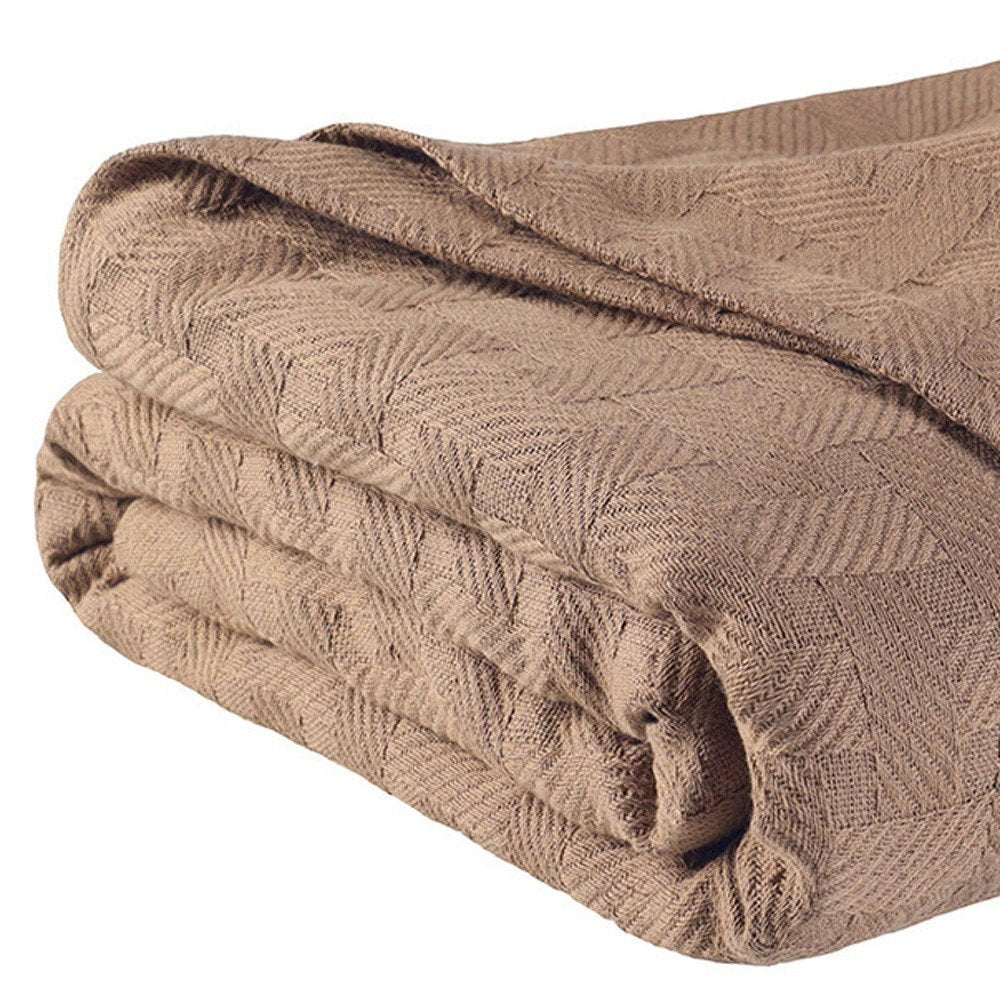 50" X 60" Taupe Cotton Basketweave Geometric Throw Blanket