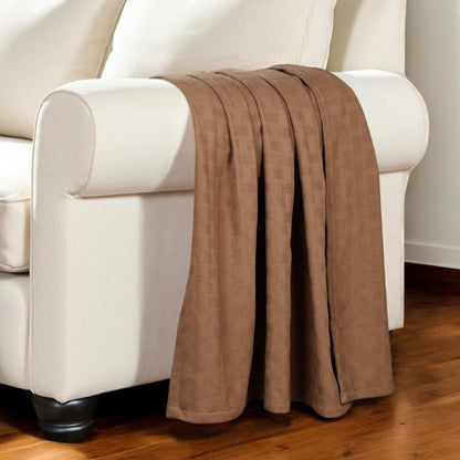 50" X 60" Taupe Cotton Basketweave Geometric Throw Blanket