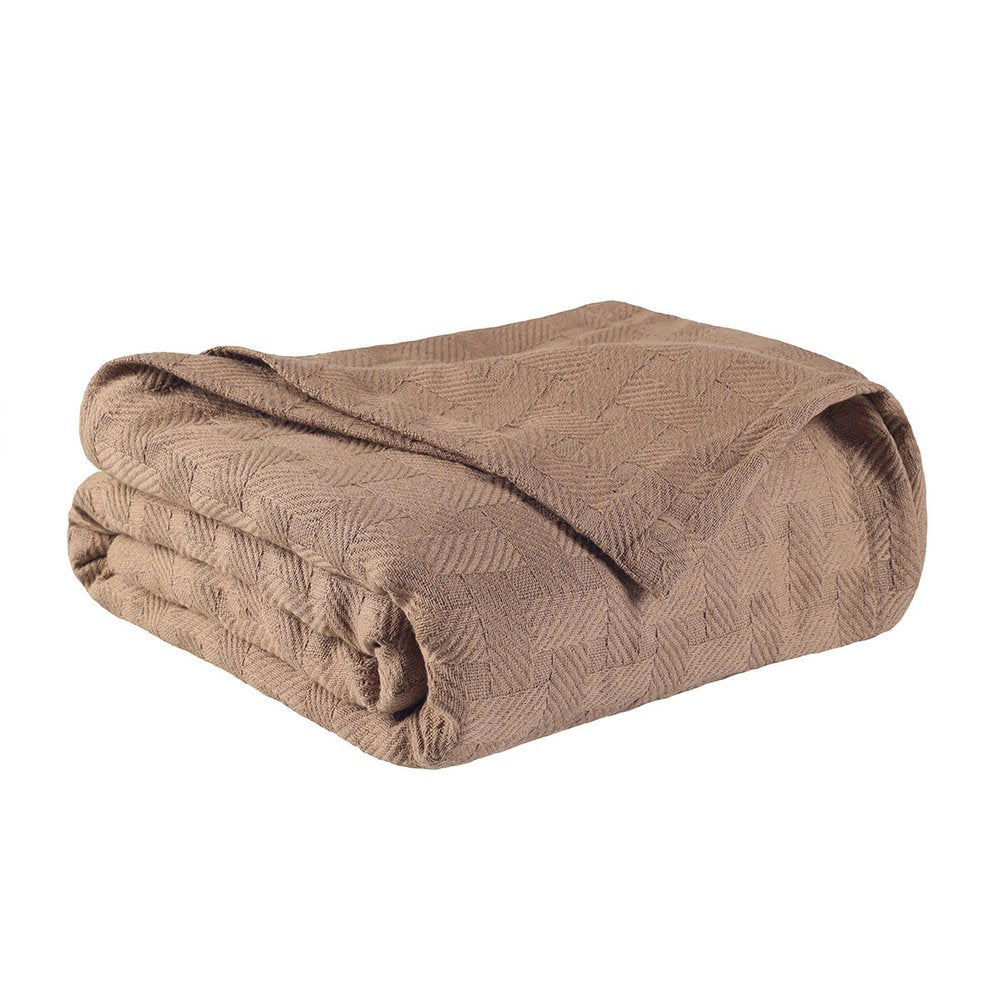 50" X 60" Taupe Cotton Basketweave Geometric Throw Blanket