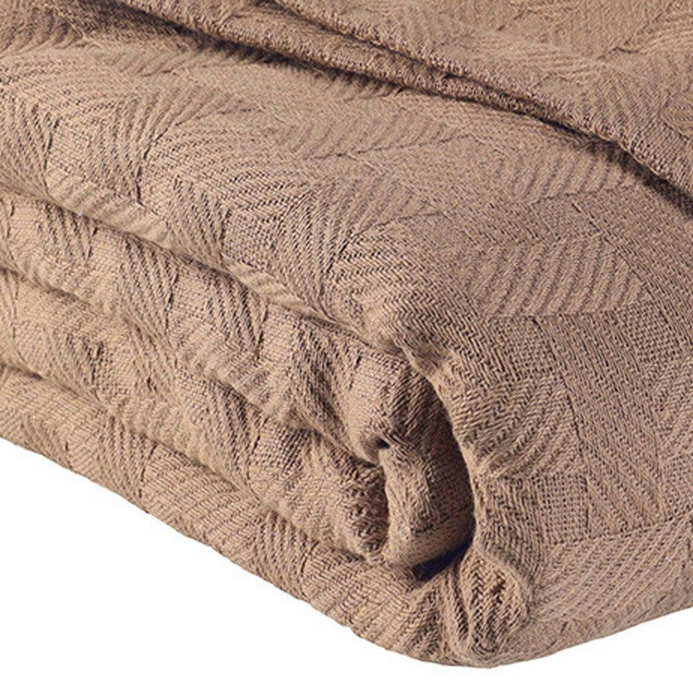 50" X 60" Taupe Cotton Basketweave Geometric Throw Blanket
